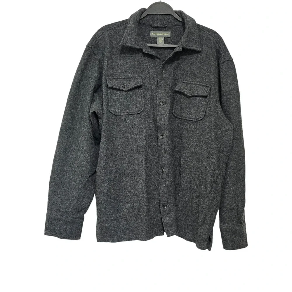 Banana Republic Wool Blend Shirt Jacket Mens SZ L Gray Shacket Heritage Layering